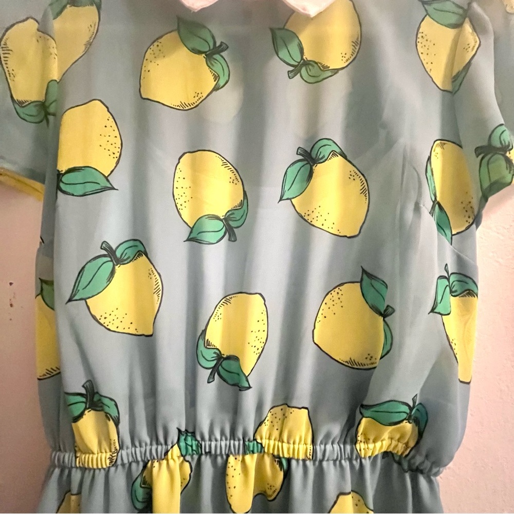 Modcloth blue & yellow lemon print swing dress with peter pan collar - Picture 5 of 16